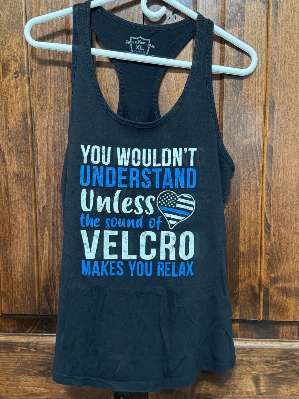 Black Shield Rwpublic Racerback Tank Top - Thin Blue Line